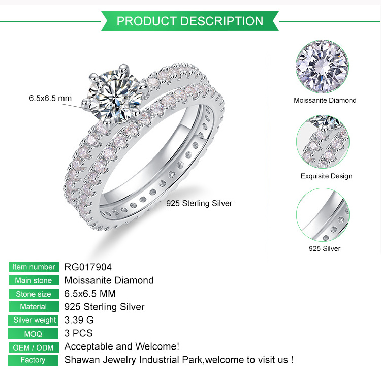 Moissanite Wedding Ring Set Six Prong Moissanite Diamond Engagement Ring For Women In Sterling 925 Silver Ring Set for Couple