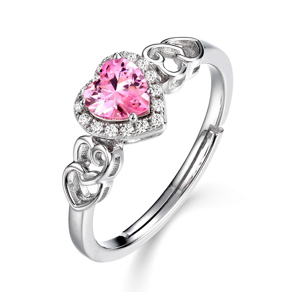 Gemstone Pink Heart Spinel Rings Side Inlaid 5A Cz Diamond Silver 925 Engagement Ring