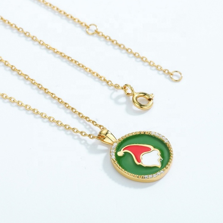 New Dainty Gold Plated Christmas Gifts Women's Fashion Santa Claus Pendant S925 Silver Enamel Pendant Necklace Wholesale