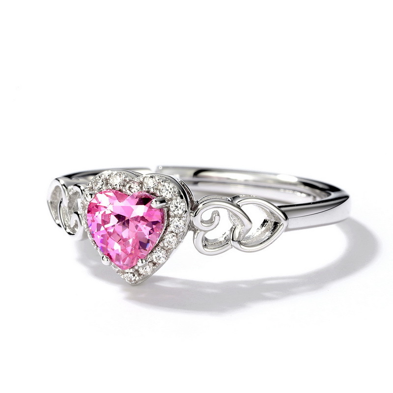 Gemstone Pink Heart Spinel Rings Side Inlaid 5A Cz Diamond Silver 925 Engagement Ring