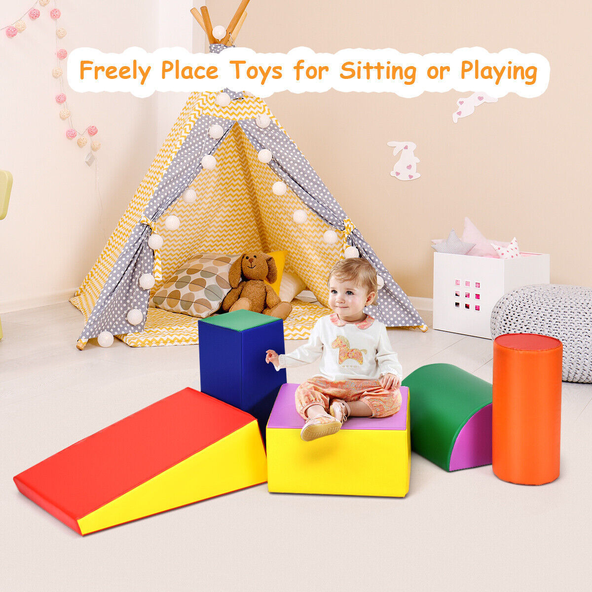 Children gym toddler kids foam 5 Piece indoor playground baby blocks area crawl and climbers soft play equipment