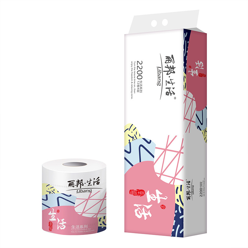 Factory Wholesale Cheap Custom Printed 12-Roll Eco-Friendly Soft Core Toilet Roll Tissue Paper for Households