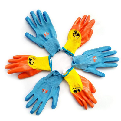 Multicolored Kids Rubber Coated Safety Work Gloves Child Protection Waterproof Nitrile Gardening Gloves