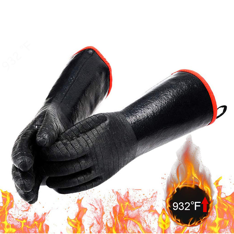 Long Heat Resistant Glove for Grill Waterproof Fireproof Oil Resistant Black Neoprene Thicken Gloves