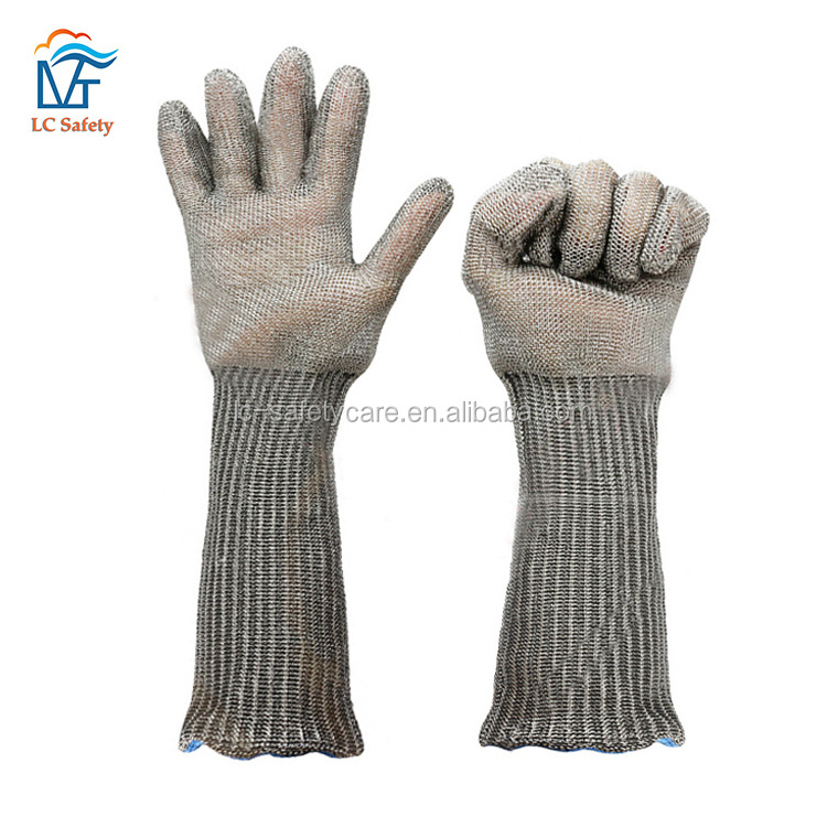 Mesh Glove Long Level 5 Cut Resistant Stainless Steel Wire Metal 33cm for Butcher Cutting