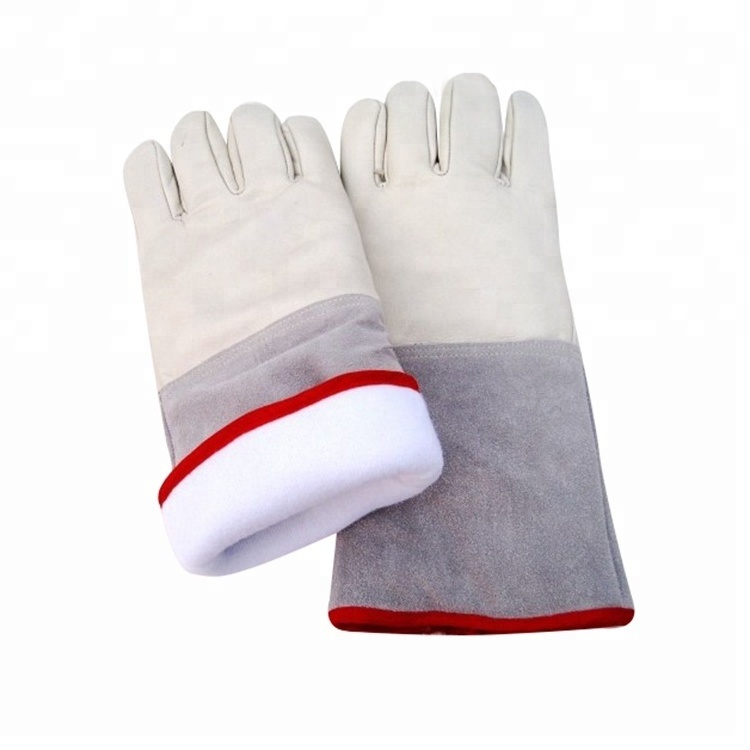 Liquid Nitrogen Low Temperature Resistant Freezer Leather Cryogenic Glove for Dry Ice