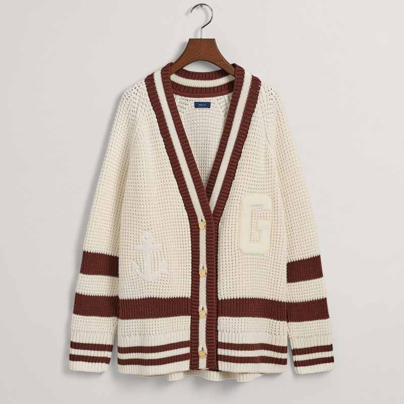 Knitwear Manufactory Wholesale Custom Brand Design Sweater Women Oversized Varsity Cardigan