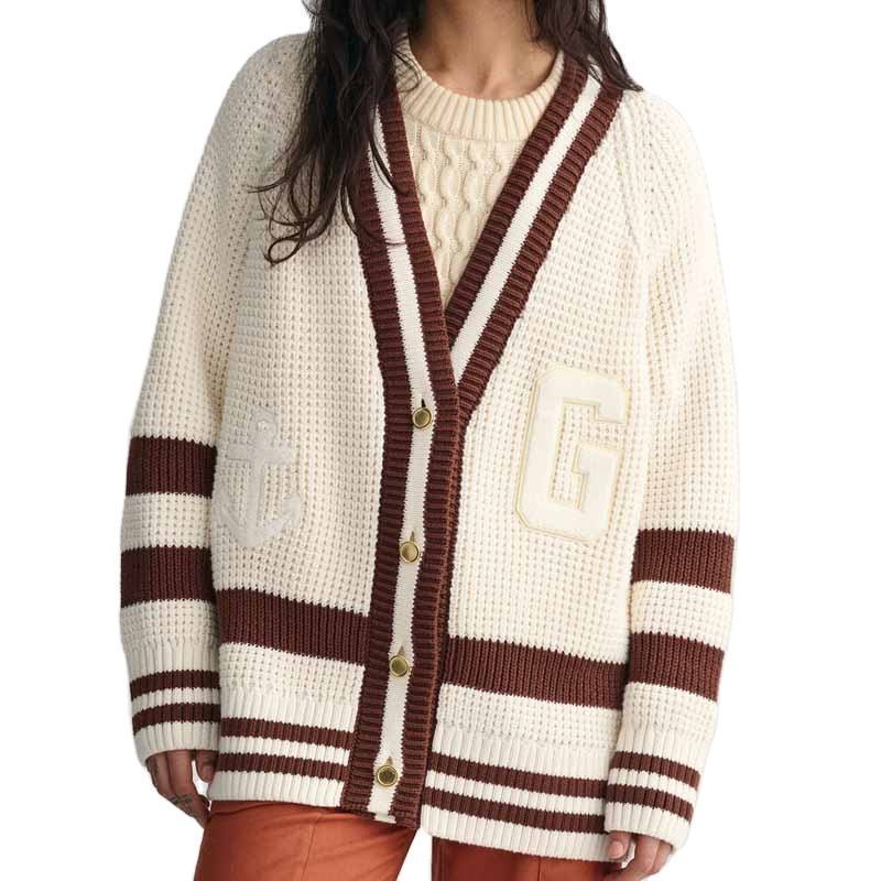 Knitwear Manufactory Wholesale Custom Brand Design Sweater Women Oversized Varsity Cardigan