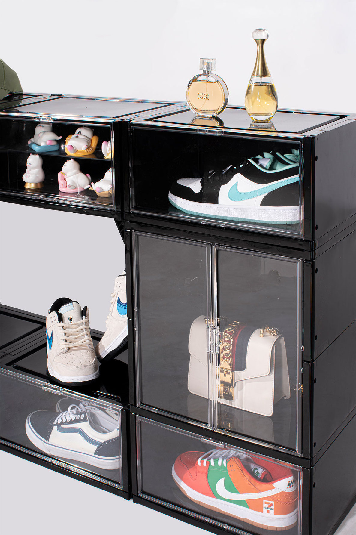 Fashion Acrylic Plastic Side Open Stackable Folding Clear Display Shoe Storage Box For Organizer Basketball Sports Shoe