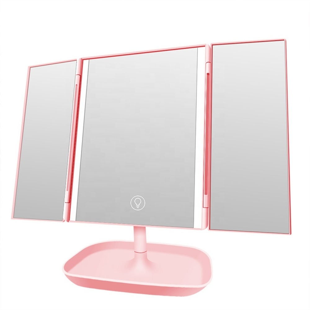 New 10X Magnifier Touch Screen Magnifying Rotating Desktop Dimmer Lighted Make Up Mirror Folding Vanity Makeup Mirror With Light