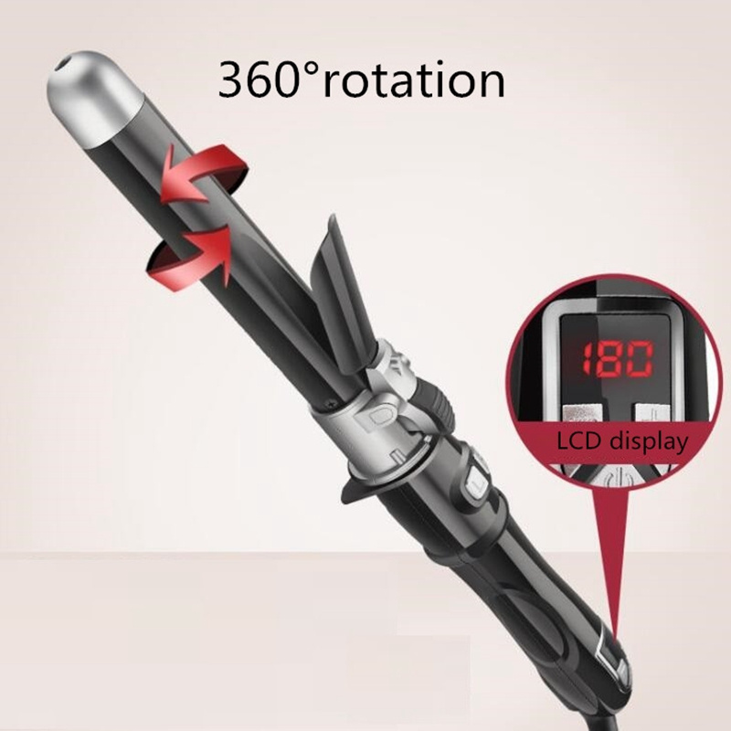 Hair Styling Tools 360 Degree Rotating Wire Rotation Automatic Hair Curler,Ceramic Ionic LCD Hair Waver Curling Iron