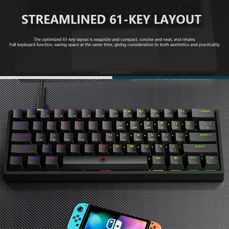 YS964 BT 2.4G RGB Backlit 63 Keys Compact 60 Percent Wireless USB 60% Mechanical Gaming Keyboard Blue switch