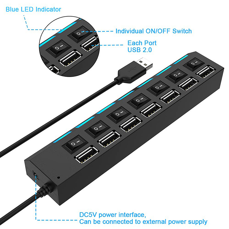 LCC374 High Speed 3.0 Independent Switch Adapter Super Fast 7 USB Port HUB for PS4 Slim/Pro Computer Laptop PC Powered USB HUB