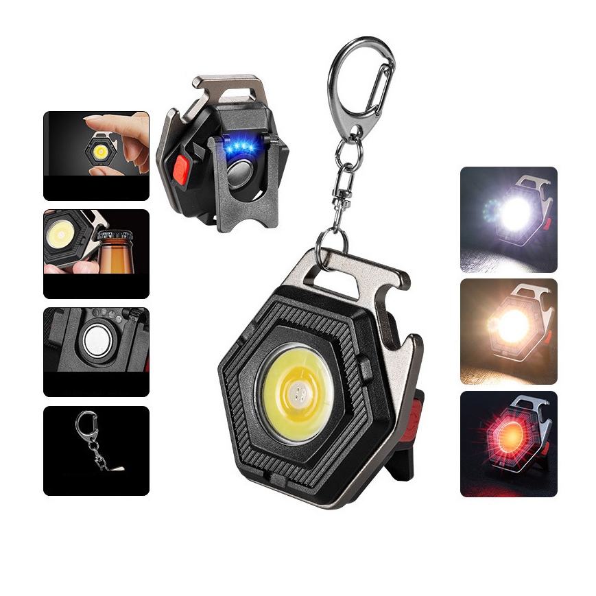 ZXX Waterproof Mini Camping Light LED Flashlight Lantern USB Charging COB Keychain Light with Magnetic