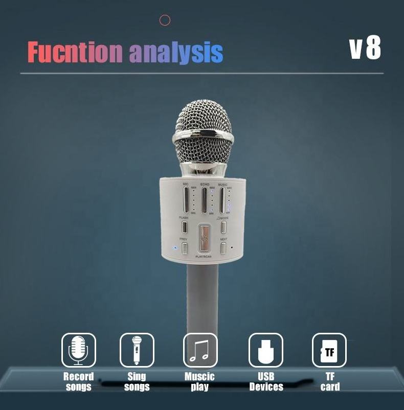 WSY New arrivals 4.2 Wireless Karaoke V8 Microphone Condenser microphone for home mini Microphone  speaker support  TF USB