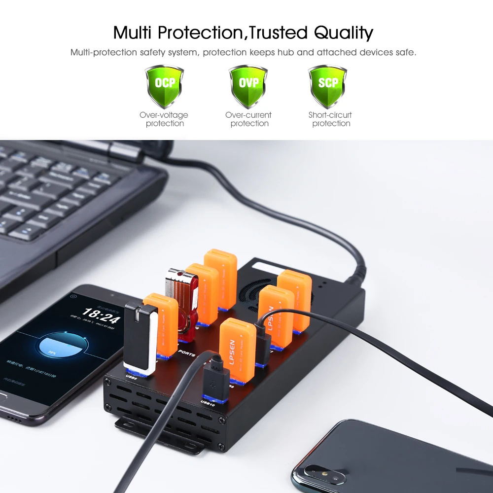 SY965 A-400 10 ports usb hub powered for refurbished phone charging station fast charging usb 2.0 hub