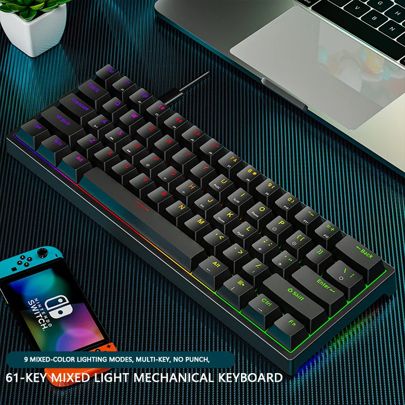 YS964 BT 2.4G RGB Backlit 63 Keys Compact 60 Percent Wireless USB 60% Mechanical Gaming Keyboard Blue switch