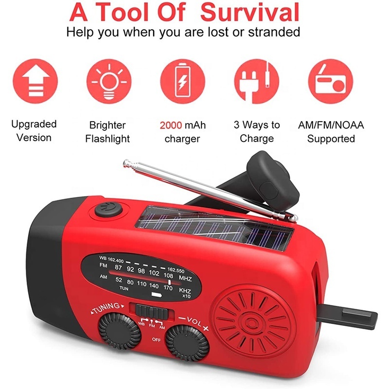 CJ2000mAh Portable Rechargeable Emergency Solar Hand Crank Radio WB/NOAA with Phone Charger and LED Torch FM Emergency Radio