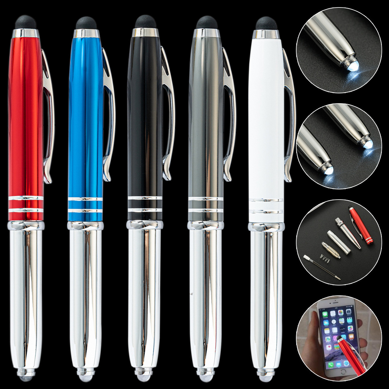 SY211 Wholesale stylus led light pen promotional metal ball pen with custom logo ball pen with flashlight