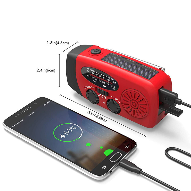 ZXX Factory Portable Rechargeable Emergency Solar Hand Crank 2000mAh WB / NOAA Radio with Phone Charger and LED Torch FM Radio