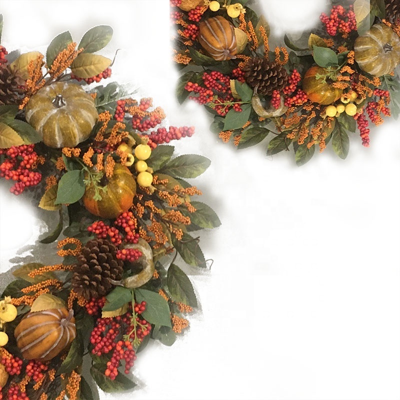 High Quality Pumpkin Berries Fall Front Door Thanksgiving Ornaments Wreaths Decorations