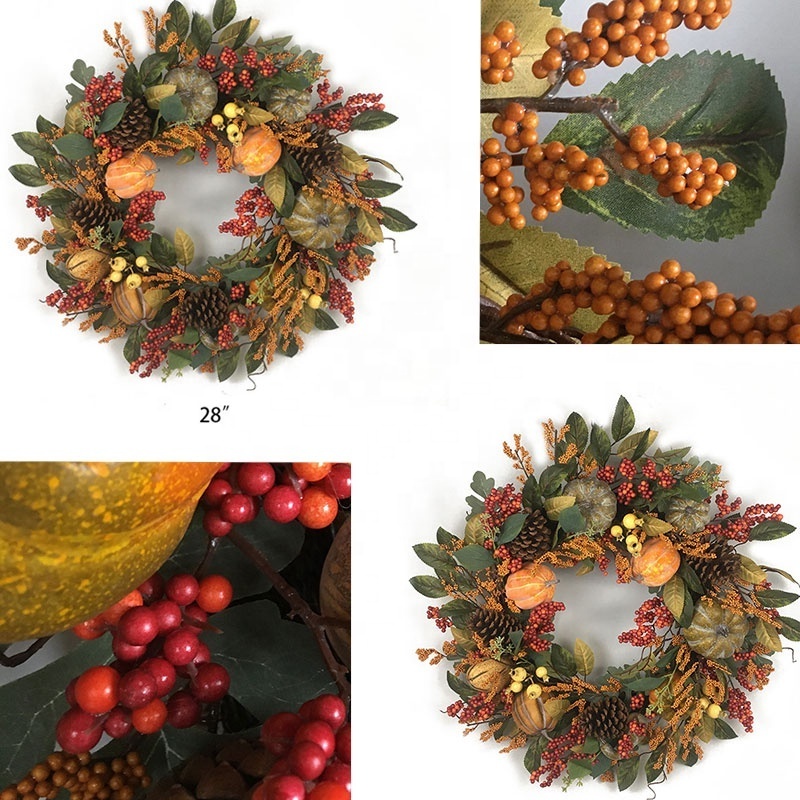 High Quality Pumpkin Berries Fall Front Door Thanksgiving Ornaments Wreaths Decorations