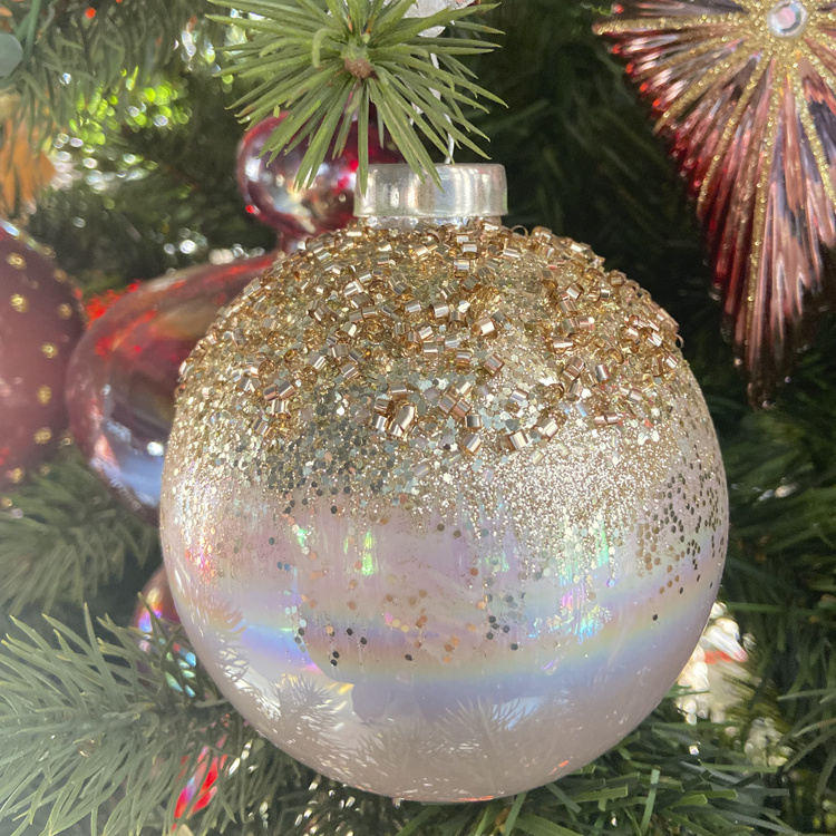 Christmas tree ornaments iridescent pink glass drop  christmas ornament