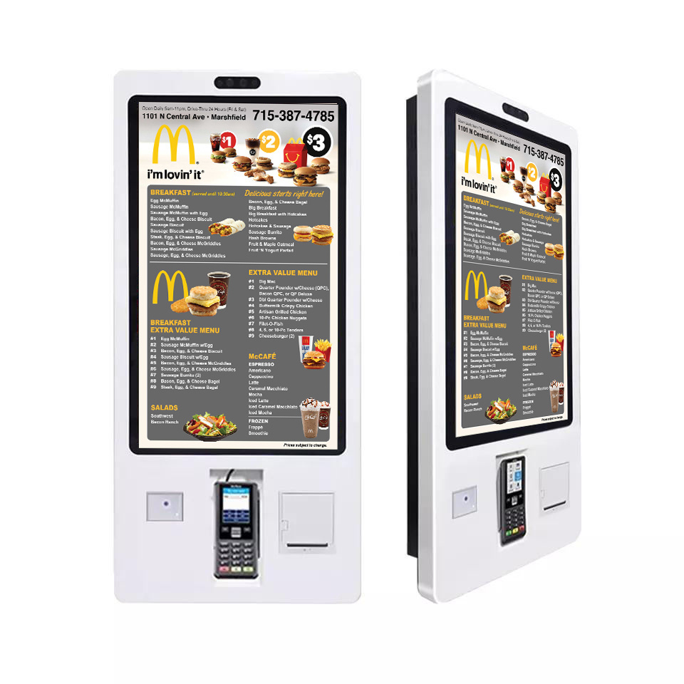 Mcdonalds KFC Wifi 32 Inch Wall Mountable Self Ordering Machine Automatic Ticket Machine with POS and Ticket Printer