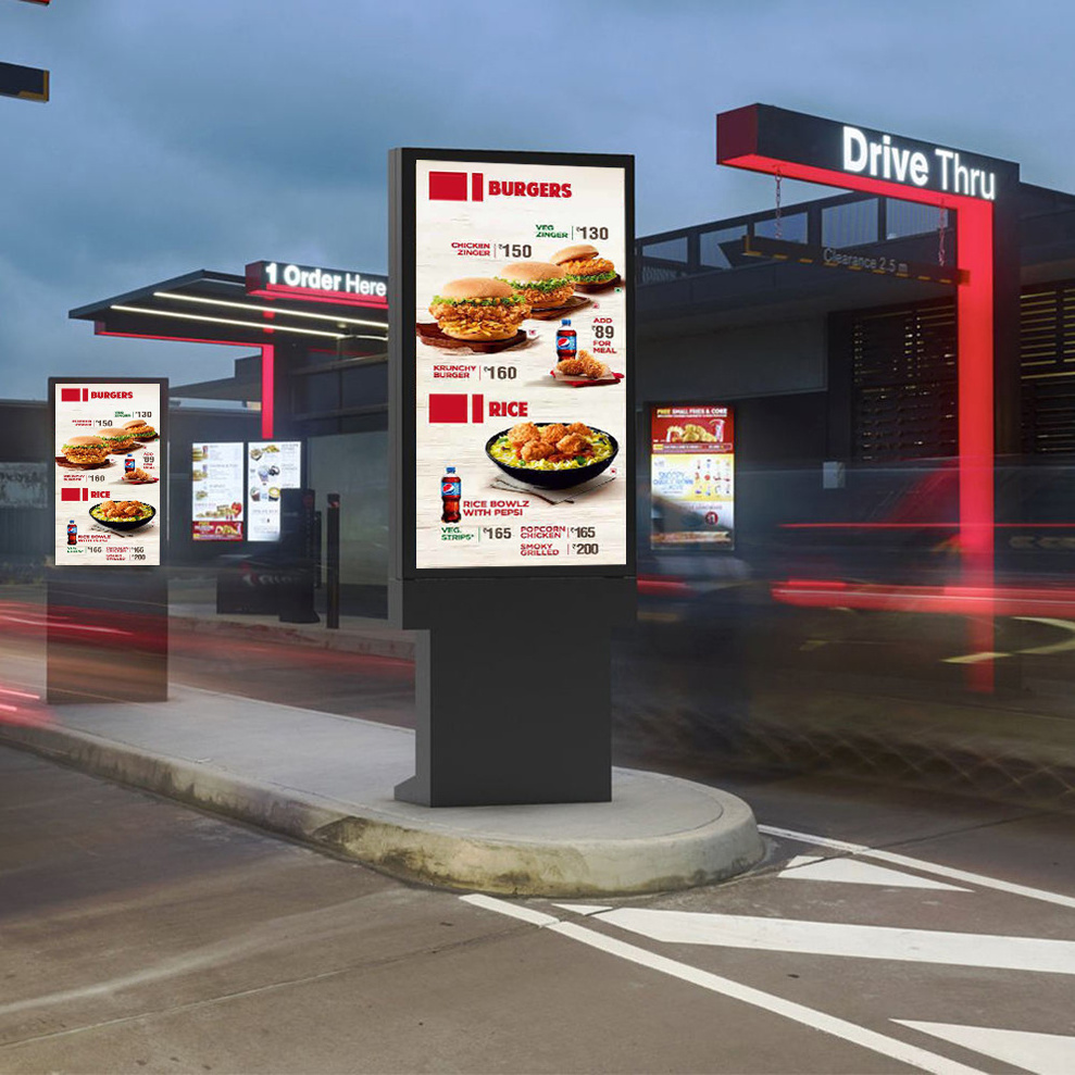 Dual Screen 55 Inch Outdoor LCD Advertising Digital Drive Thru Menu Boards Lcd Digital Signage Display kiosk For Restaurants