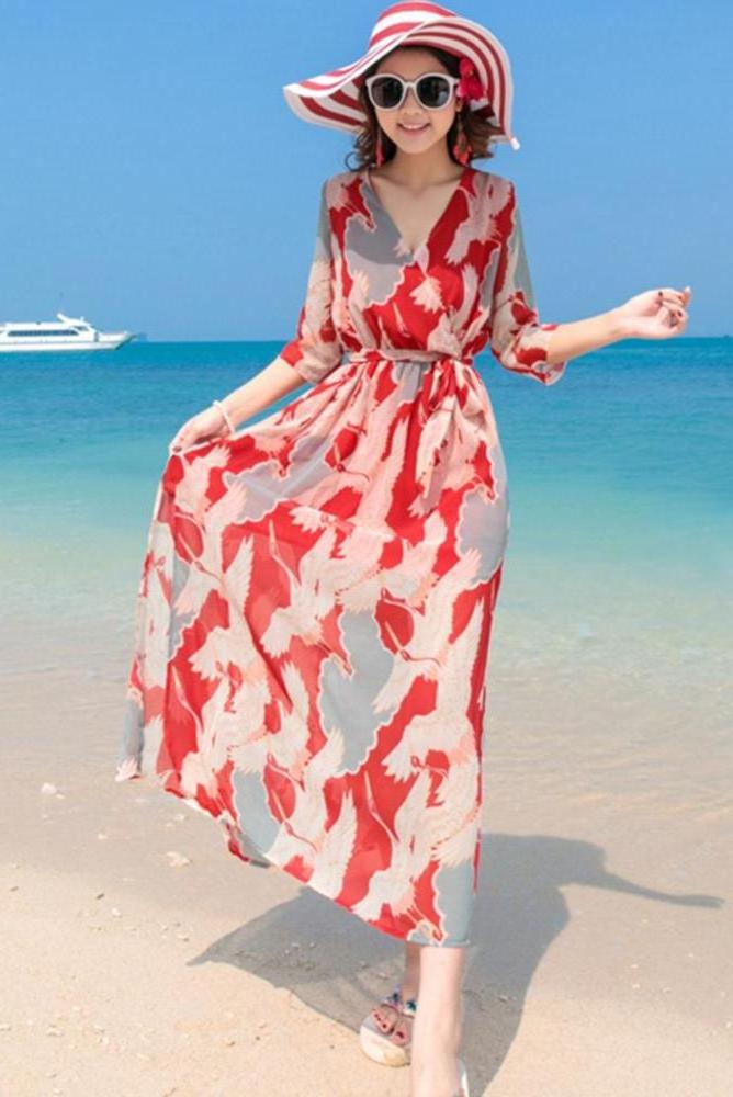 Beach dress girl beach holiday Bohemian long skirt chiffon dress of Thailand fairy chic super fairy slim