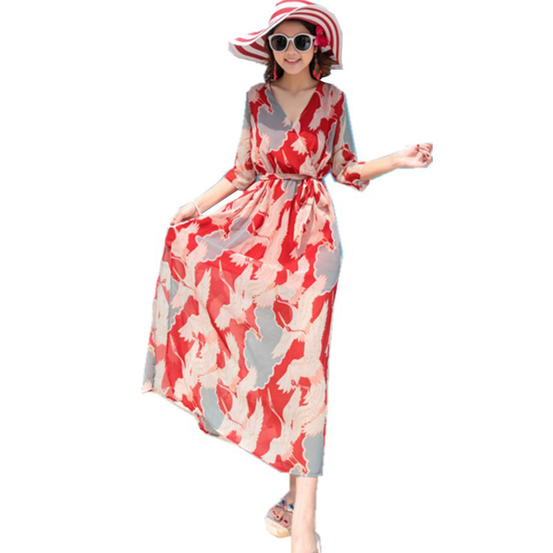 Beach dress girl beach holiday Bohemian long skirt chiffon dress of Thailand fairy chic super fairy slim