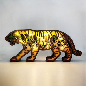 Hot Sale Wooden Animal Luminous Wall Statue Tiger Ornament Decoration For Christmas