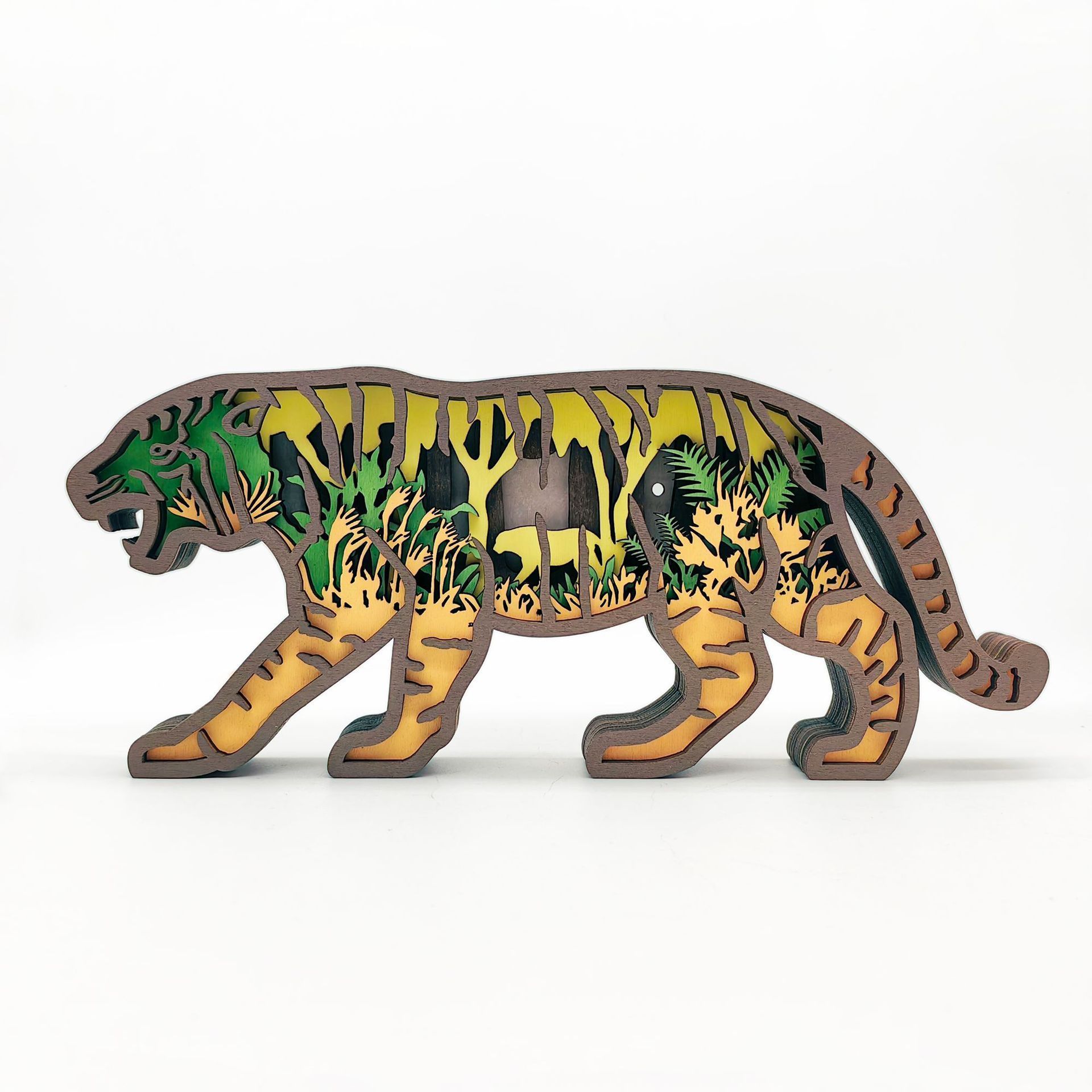 Hot Sale Wooden Animal Luminous Wall Statue Tiger Ornament Decoration For Christmas