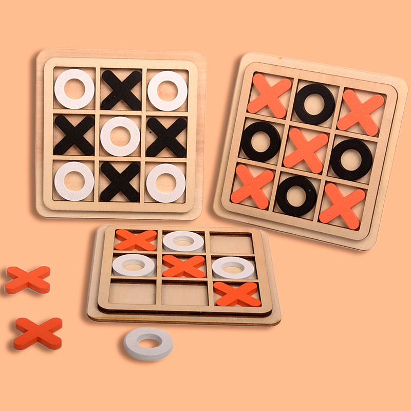 Wooden Building Block Educational Toys For Kids Learning Tic Tac Toe Kids Board Games