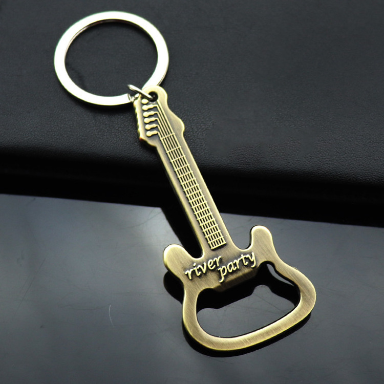 Creative Music Bar Shop Promotional Gift Aluminum Key Ring Keychain Beer Guitar Bottle Opener