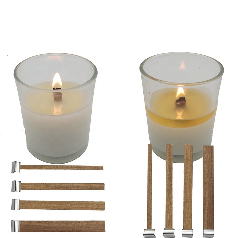 Hot selling Naturally Smokeless Wooden Candle Wicks Iron Stand Candle Cores Wooden Natural Smokeless Wood Wicks for Candle DIY