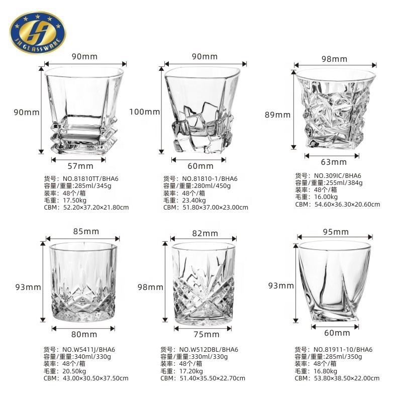 wholesale200 - 300ml Crystal Custom Thick Bottom Whiskey Glasses Vintage Personalized Glass  engraved crystal whisky glass