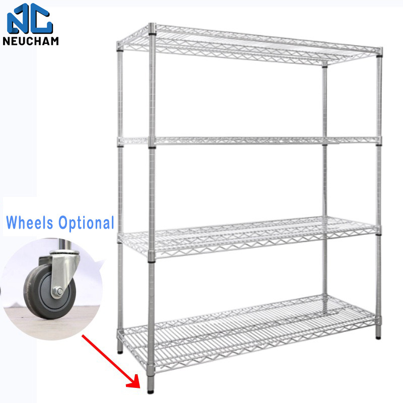 Factory supply four tiers carbon steel chrome plating ESD storage shelf trolley wire mesh shelving cart for industrial using