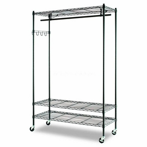 Steel adjustable movable freestanding single handing rod wardrobe rack cloth drying storage shelf with four wheels