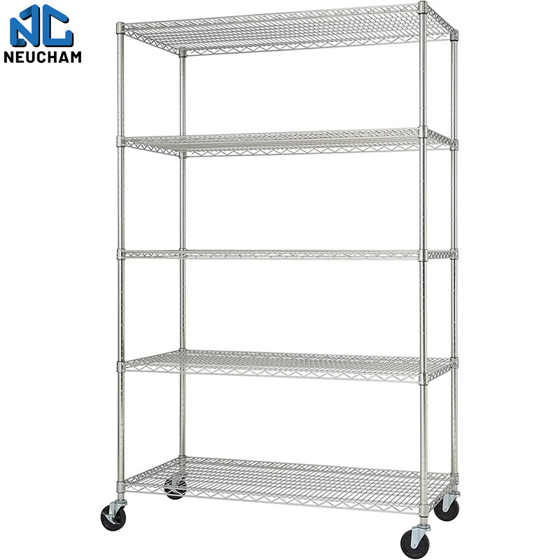 800lbs Loading Weight Per Steel Shelf 5 Tiers NSF Metro Office Industrial Storage Racking Wire Metal Shelving in Chrome