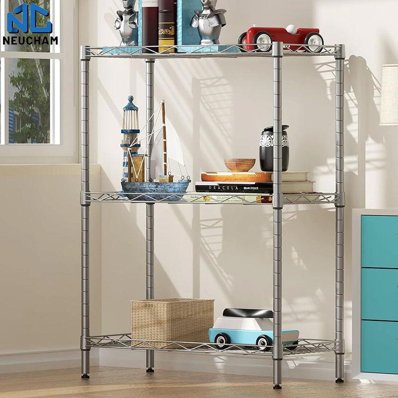 Adjustable metal mesh storage shelving wire shelves chrome polishing combination shelf rack by two shelves 3 tiers and 2 tiers