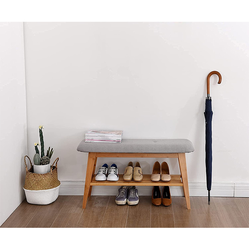 Wholesale Shoe Entryway Bench Bamboo Shoe Rack Bench Organizer Shoes Rack Stand With 2 tire Storage Simple Style