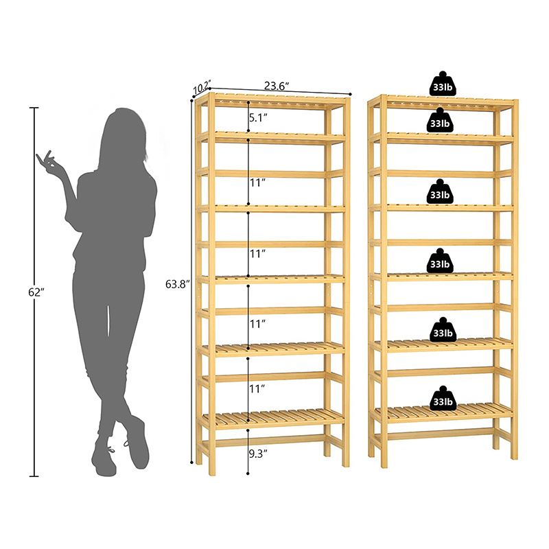 Wholesale 6 Tiers Bamboo Adjustable Tall Bookcase Book Shelf Rack Organizer Shelving Unit Free Standing Storage for Living Room