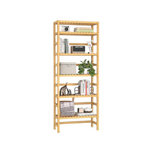 Wholesale 6 Tiers Bamboo Adjustable Tall Bookcase Book Shelf Rack Organizer Shelving Unit Free Standing Storage for Living Room