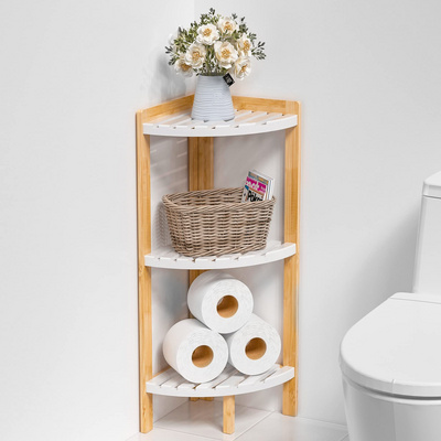 Eco-Friendly White Bookcase Storage Display Organizer Kitchen Storage Stand 3 Tier Bamboo Bathroom Corner Shelf Unit