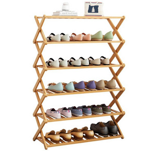 Wholesale Home Footwear Storage Organizer Shelf Flowerpot Shelves Folding wooden Bamboo Shoe Rack foldable shoe rack