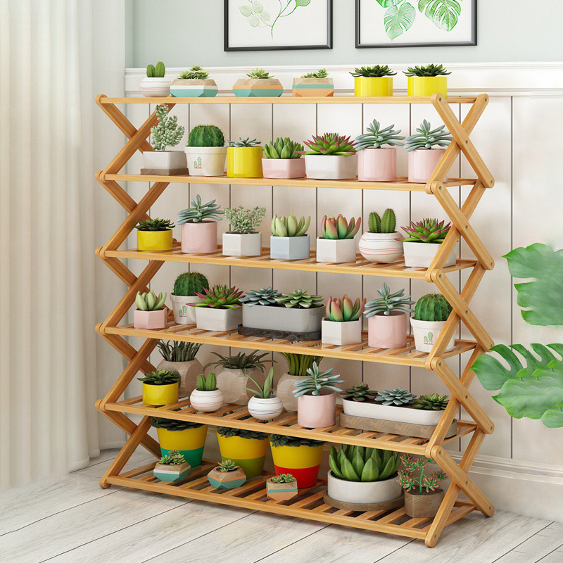 Wholesale Home Footwear Storage Organizer Shelf Flowerpot Shelves Folding wooden Bamboo Shoe Rack foldable shoe rack