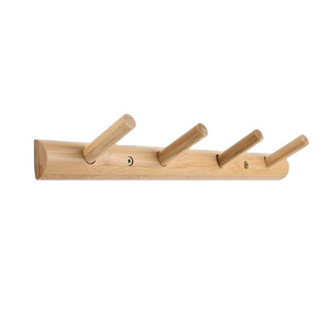 Bamboo Wooden Entryway Coat Hat Hooks 4 Pegs Wall Mounted or Door Adhesive Bathroom Kitchen Towel Rack