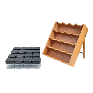 Kitchen Accessories Decorative Countertop Bamboo Storage Drawer Spice Organizer 16-cube Seasoning Shelf Wall Mount Spice Rack