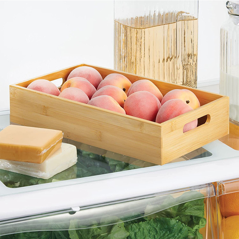 Long Bamboo Kitchen Cabinet Fridge Drawer Organizer Tray Storage Bin